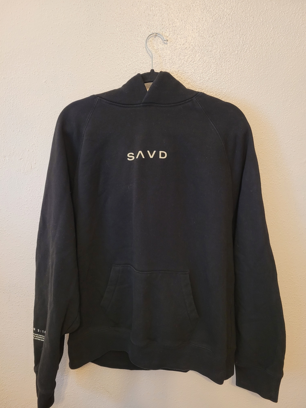 SAVD Faith Fashion Fitness Black John 3:16 Christian Hoodie Size Medium